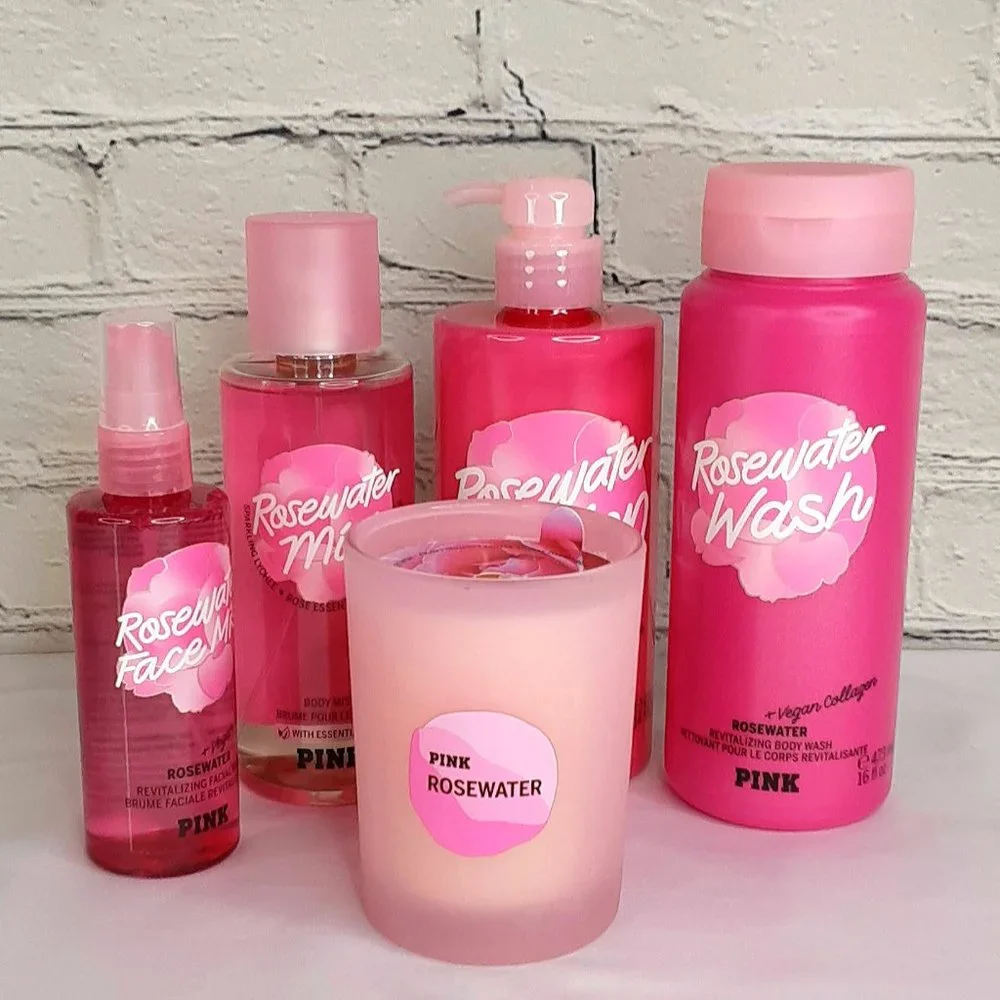 VICTORIA'S SECRET PINK ROSEWATER REVITALIZE BODY CARE 5-PIECE SET NEW - Picture 1 of 16